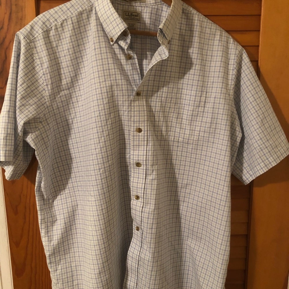 L.L. Bean Men’s Short Sleeve Check Blue Shirt XL